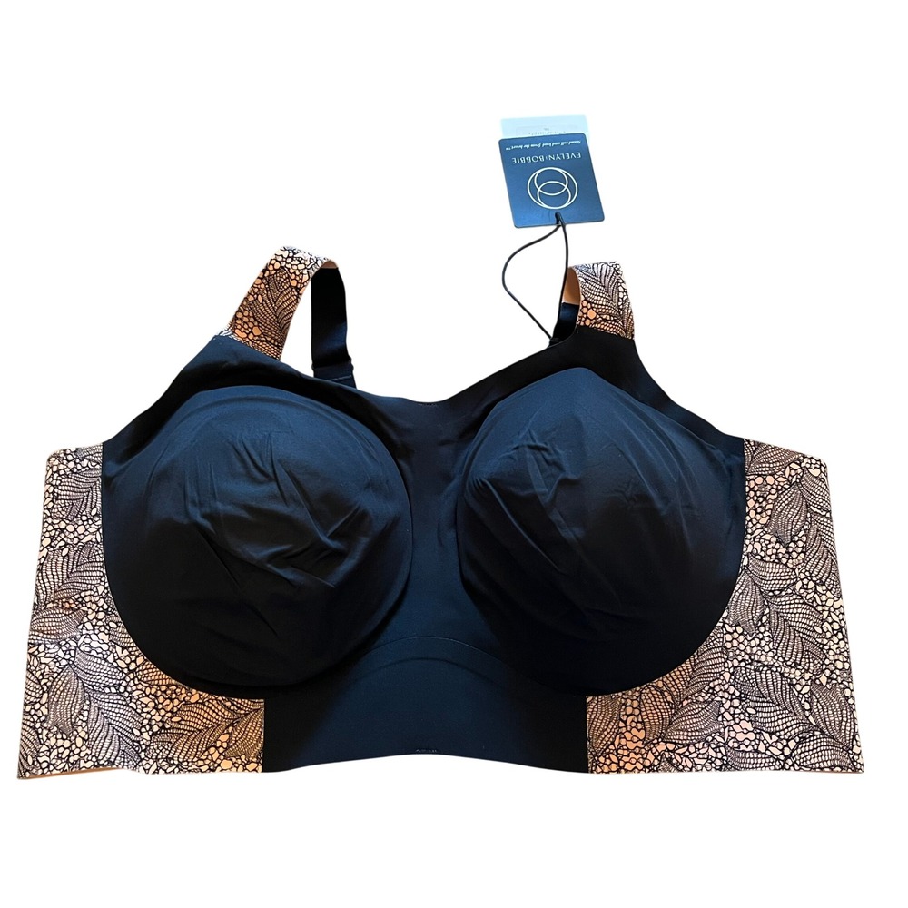 Evelyn Bobbie The Beyond Bra Black Onyx Lace Wireless Full Coverage 3XL NEW
